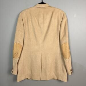 DAKS Mens 43 Tan Camel Hair Sport Coat Suede Elbow Patch Western Vintage Indie